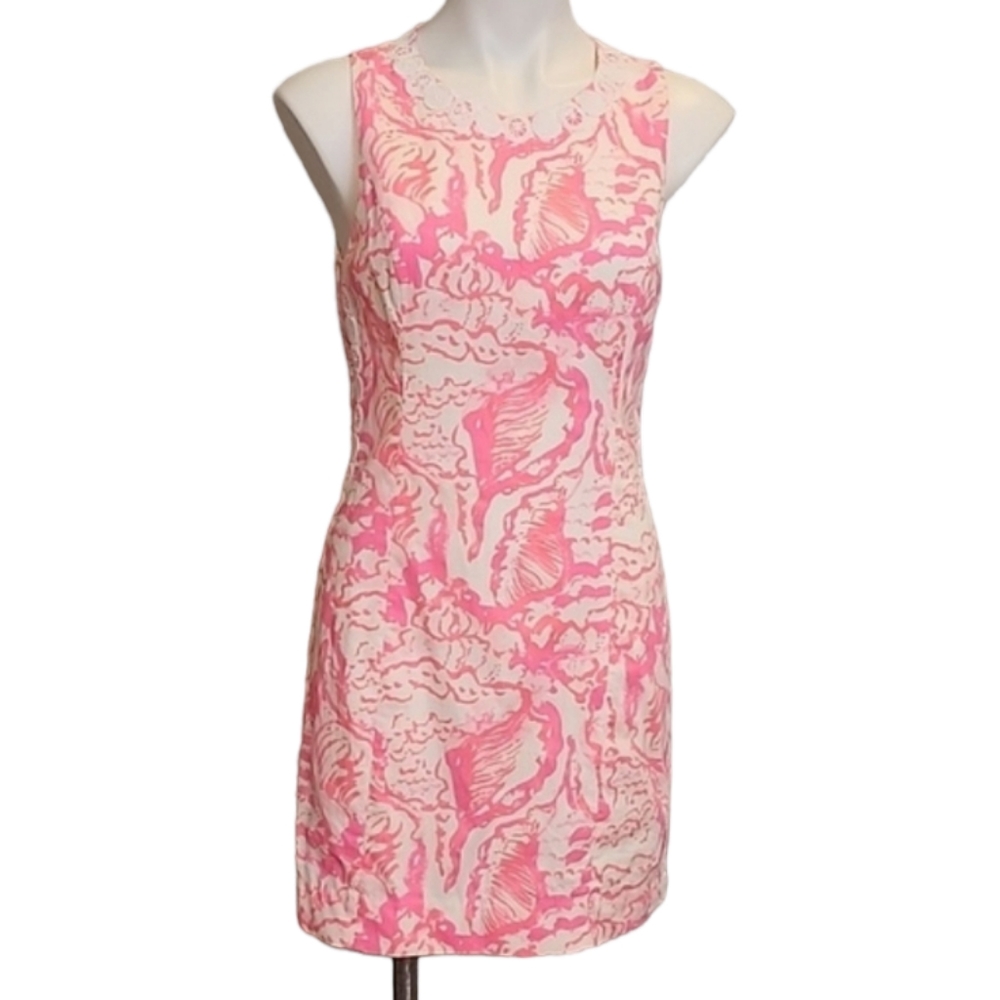 Lilly Pulitzer Pink and White Mila Shift Coral Reef Dress